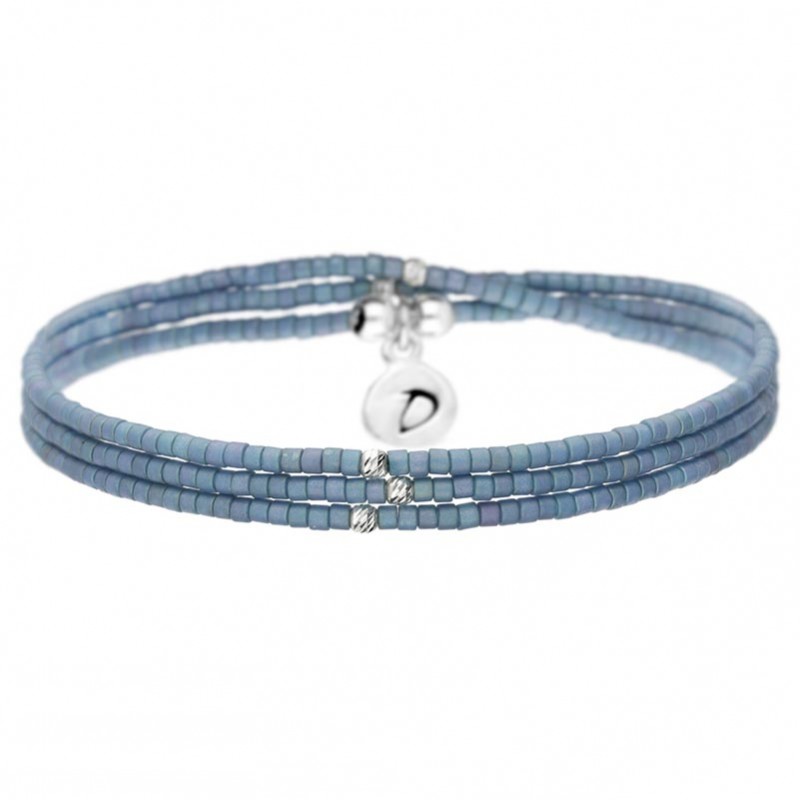 Bracelet multi tours élastiqué Argent, perles en Miyuki gris mat - DORIANE Bijoux