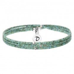 Bracelet multi tours élastiqué Argent, perles en Miyuki turquoises tachetées - DORIANE Bijoux