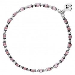 Bracelet fin élastiqué en argent - Perles en Miyuki violet & Hématites - DORIANE Bijoux