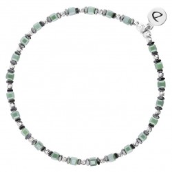 Bracelet fin élastiqué en argent - Perles en Miyuki vert & Hématites - DORIANE Bijoux