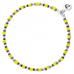 Bracelet fin élastiqué en argent - Perles en Miyuki jaune & Hématites - DORIANE Bijoux