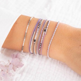 Bracelet élastiqué ALASSIO argent, Perles Miyuki gris violet & Etoiles  TAILLE M