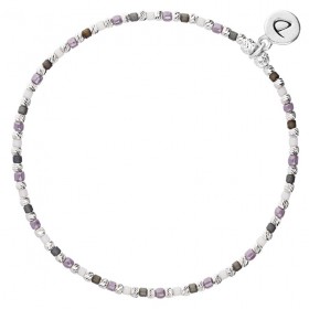 Bracelet fin élastiqué JAVA argent - Perles en Miyuki violet gris blanc - DORIANE Bijoux