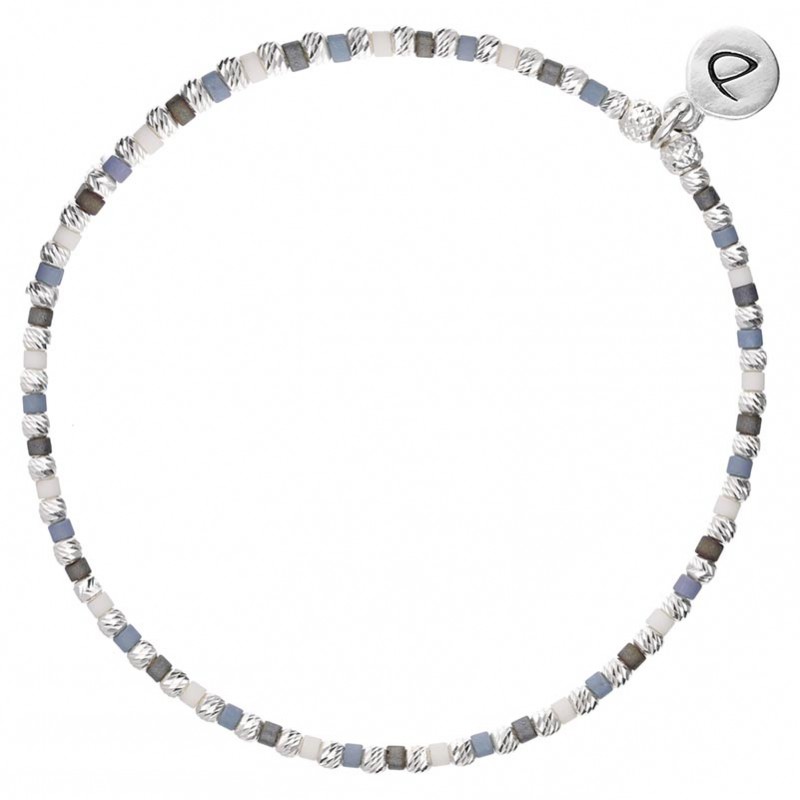 Bracelet fin élastiqué JAVA argent - Perles en Miyuki bleu gris - DORIANE Bijoux