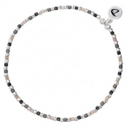 Bracelet fin élastiqué JAVA argent - Perles en Miyuki beige gris - DORIANE Bijoux