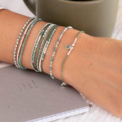 Bracelet fin élastiqué NUSA - Perles argent Miyuki vert turquoise TAILLE M
