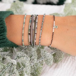 Bracelet fin élastiqué NUSA - Perles argent Miyuki vert turquoise TAILLE S