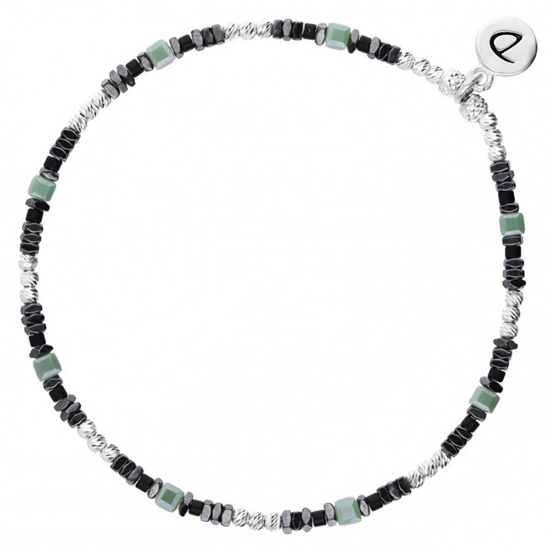 Bracelet fin élastiqué PORTO RICO argent - Perles en Miyuki vert noir & Hématites - DORIANE Bijoux