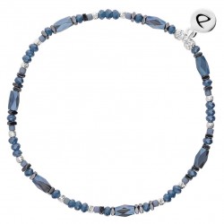 Bracelet fin élastiqué WELIGAMA argent - Perles tubes & Perles en Miyuki bleu - DORIANE Bijoux