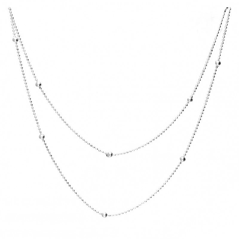 Collier sautoir en argent 95 cm - Chaîne mini boules - DORIANE Bijoux