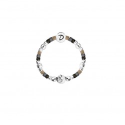 Bague élastique Argent, Miyuki beige gris noir & Perle scintillante - DORIANE Bijoux