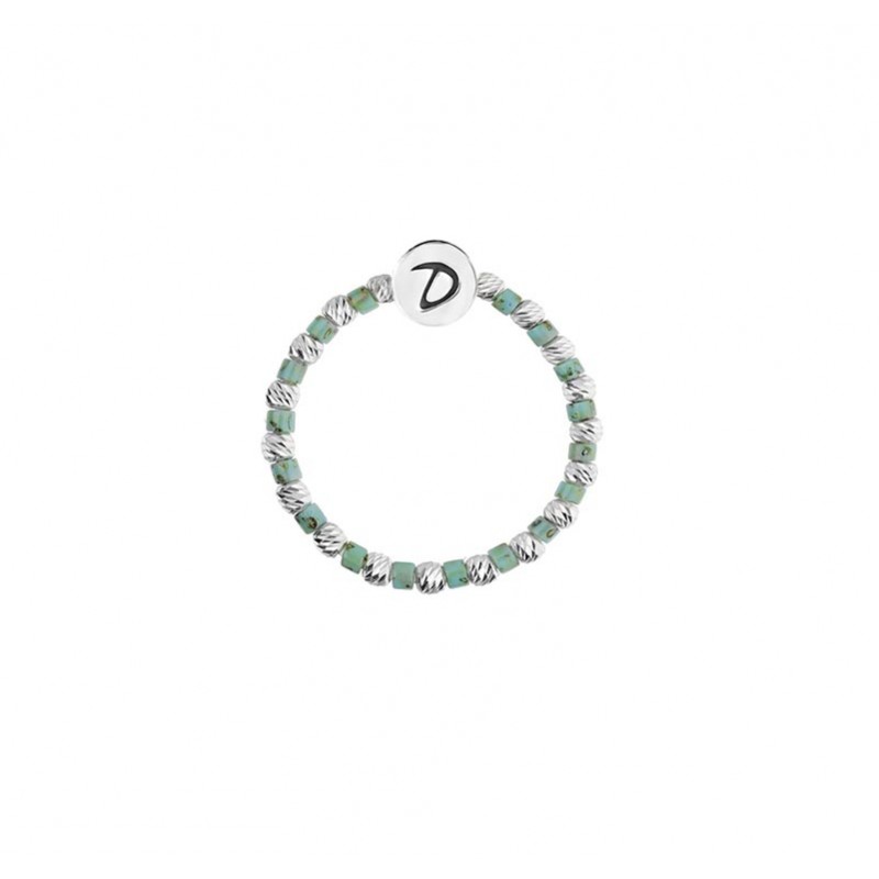 Bague élastique en Argent, perles en Miyuki turquoise tacheté - DORIANE Bijoux