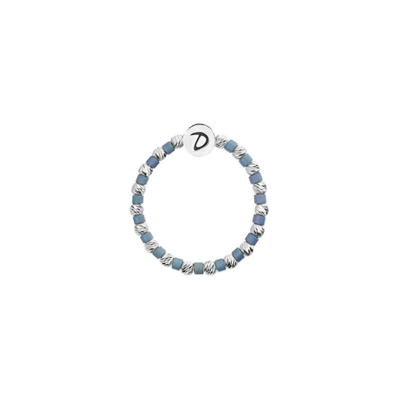 Bague élastique en Argent, perles en Miyuki bleu scintillante - DORIANE Bijoux