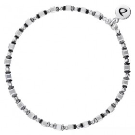 Bracelet fin élastiqué - Perles argent Miyuki carré gris & mini Hématites - DORIANE BIJOUX