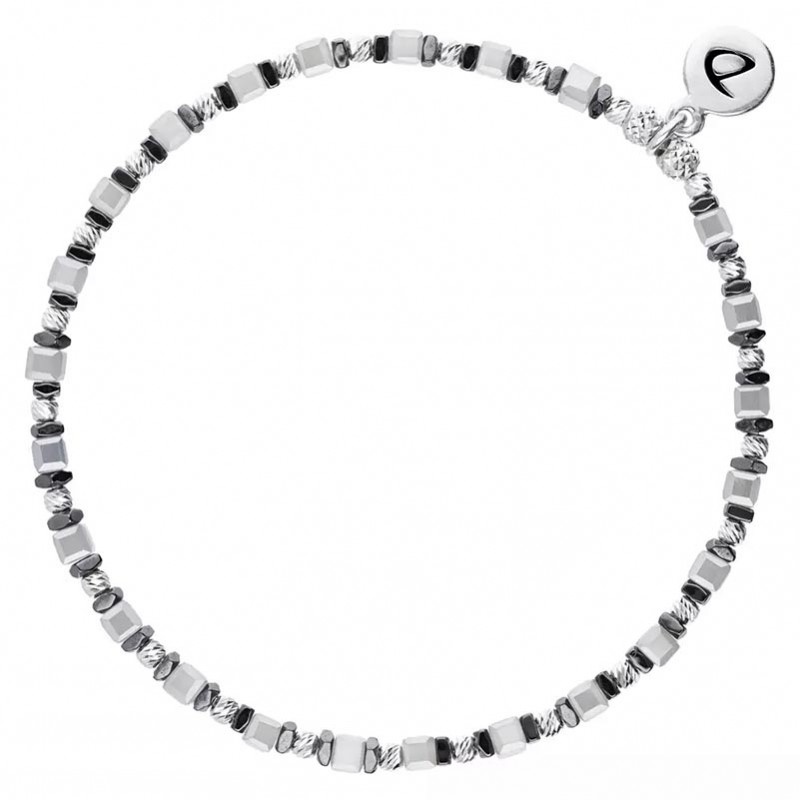 Bracelet fin élastiqué - Perles argent Miyuki carré gris & mini Hématites - DORIANE BIJOUX