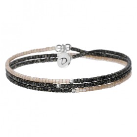 Bracelet 3 tours élastique Asymétrique Argent - Beige Noir tacheté DORIANE BIJOUX