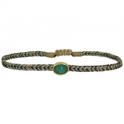 Bracelet cordon STONE - Liens tressés vert doré & Onyx vert ovale - LeJu London