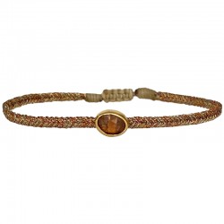 Bracelet cordon STONE - Liens tressés brun doré & Hessonite ovale - LeJu London