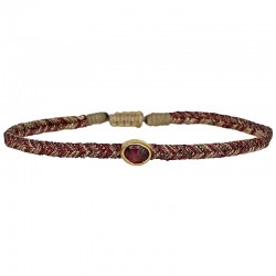 Bracelet cordon STONE - Liens tressés rouge doré & Grenat ovale - LeJu London