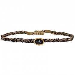 Bracelet cordon STONE - Liens tressés noir doré & Onyx noir ovale - LeJu London
