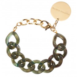 Bracelet FLAT CHAIN OLIVE MARBLE Doré, Gros Maillons vert olive marbré VANESSA BARONI