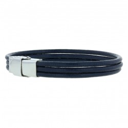 Bracelet jonc multirangs homme - Cuir bleu marine & Fermoir métal LOOP AND CO