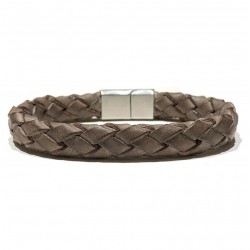 Bracelet jonc homme - Cuir tressé rond marron vintage & boucle métal LOOP AND CO