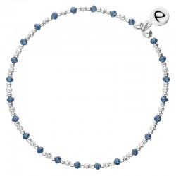 Bracelet fin élastiqué MAYOTTE argent - Perles bleu profond - DORIANE Bijoux