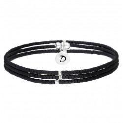 Bracelet 3 tours élastique Asymétrique Argent - Noir tacheté - DORIANE Bijoux