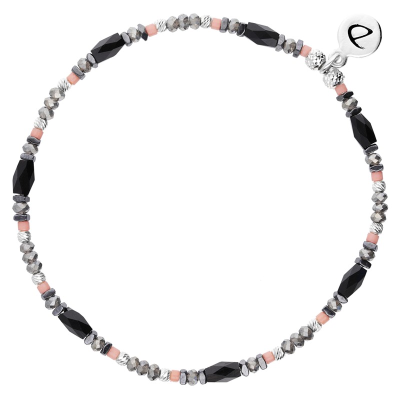 Bracelet fin élastiqué WELIGAMA argent - Perles tubes & Perles en Miyuki noir - DORIANE Bijoux