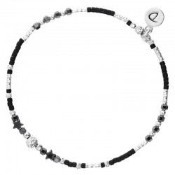 Bracelet élastiqué ALASSIO argent, Etoiles & Perles Miyuki noir - DORIANE Bijoux