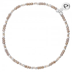 Bracelet fin élastiqué NUSA - Perles argent Miyuki marron beige - DORIANE Bijoux