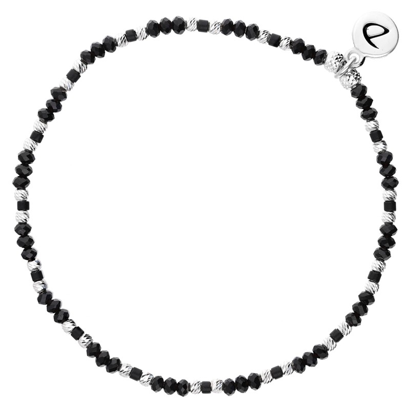 Bracelet fin élastiqué NUSA - Perles argent Miyuki noir - DORIANE Bijoux