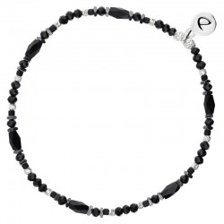 Bracelet fin élastiqué WELIGAMA argent - Perles & Tubes Noir  - DORIANE Bijoux