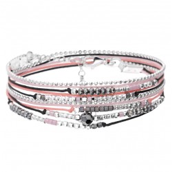 Bracelet multitours ATLANTA argent - Cordons & Perles noir corail DORIANE BIJOUX