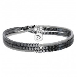 Bracelet 3 tours élastique Asymétrique Argent - Perles grises & Hématites DORIANE