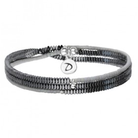 Bracelet 3 tours élastique Asymétrique Argent - Perles grises & Hématites DORIANE