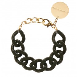 Bracelet FLAT CHAIN WINTER OLIVE Doré, Gros Maillons vert olive foncé VANESSA BARONI