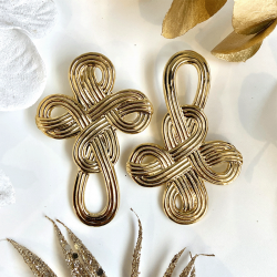 Boucles d'oreilles grandes puces AURELE doré - Croix en forme de noeud ARGELOUSE COLLECTION