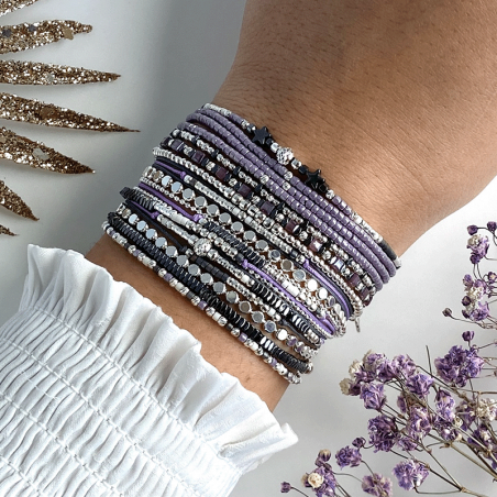 Bracelet élastiqué ALASSIO argent, Perles Miyuki gris violet