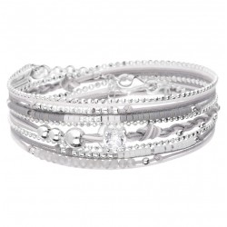 Bracelet TRIPLE TOURS argent, cordons gris blancs & Oxyde 5 mm DORIANE BIJOUX