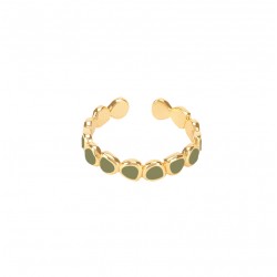 Bague fine ajustable LUMI Or & Email VERT OLIVE