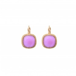 Boucles d'oreilles dormeuses LOUISE Or, Cabochon carré & Cristaux violet - SATELLITE