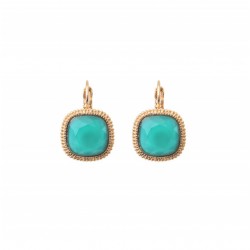 Boucles d'oreilles dormeuses LOUISE Or, Cabochon carré & Cristaux turquoise - SATELLITE