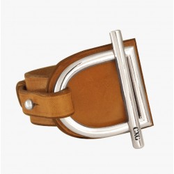 Bracelet Manchette jonc, cuir camel & Etrier design - CXC