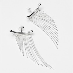Boucles d'oreilles Pendantes Argent - Barrette incurvée & 18 chaînettes mini boules CANYON