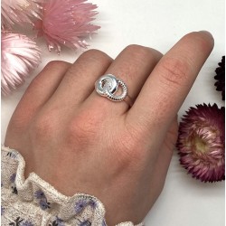 Bague en Argent - Un anneau lisse enlacé dans un anneau strié TAILLE 58