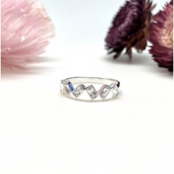 Bague fine ALASSIO en Argent - Zircons rectangulaires en Zig Zag TAILLE 50