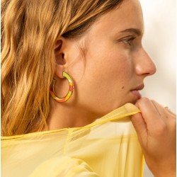 Boucles d'oreilles créoles CANYON Jaune pavot doré vert & rose