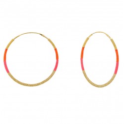 Boucles d'oreilles Créoles tissées BOLIVIA Or 5 cm - Doré & Corail - Une à Une